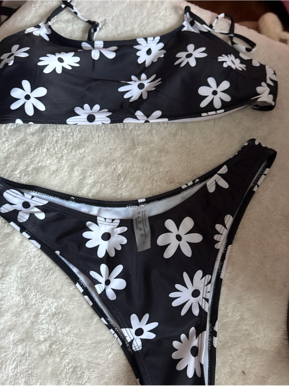 Black & White Daisy Print Bikini Set